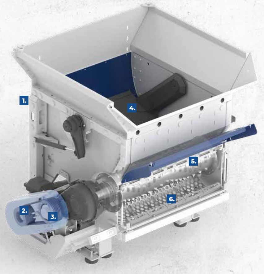 Plastic shredders and granulators for recycling and reintegrating scrap